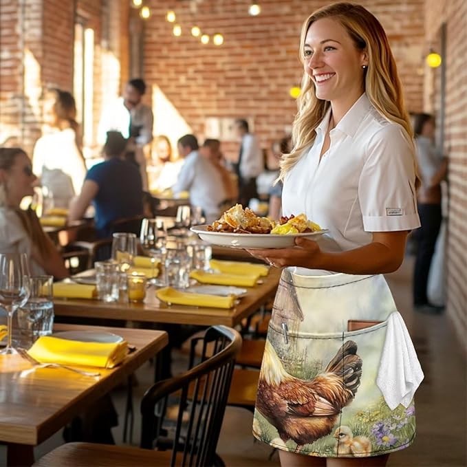 Waistress Apron with Pockets Coffee Waiter Apron Long String Chef Half Aprons for Cooking Kitchen Hairdresser