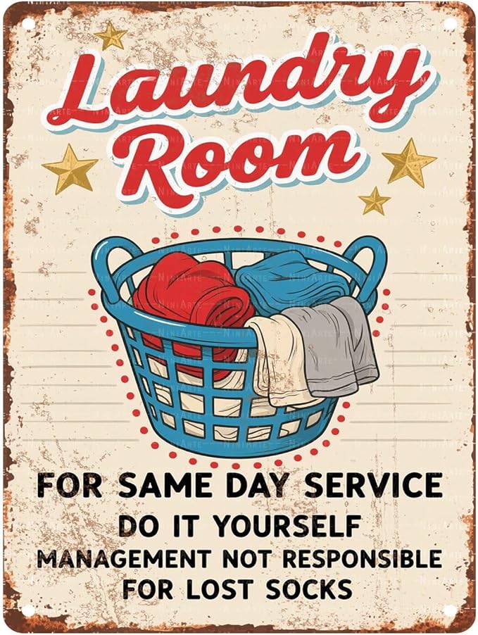 Vintage Laundry Room Metal Tin Sign Retro Styled Wall Art for Bathroom Decor and Utility Room Wall Display 12X16Inch