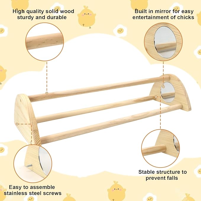 Chicken Perch with Mirror Roosting Bar for Baby Chicks Chick Jungle Gym Roosting Bar Strong Wooden Baby Chick Perches