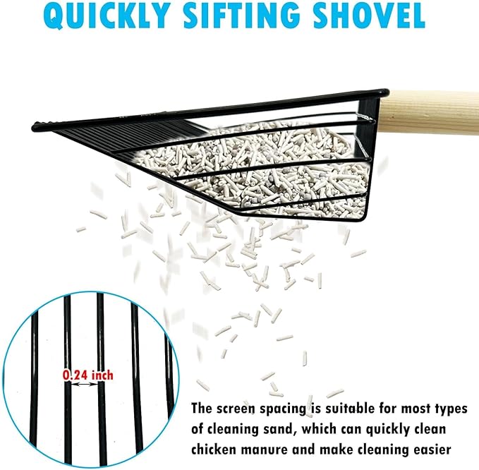 PINVNBY Chicken Poop Scooper 3 in 1 Stainless Steel Litter Scooper with Adjustable Handle (18.1" to 42.1") Sand Sifting Shovel for Chicken Poop & Pet Waste Cleaning