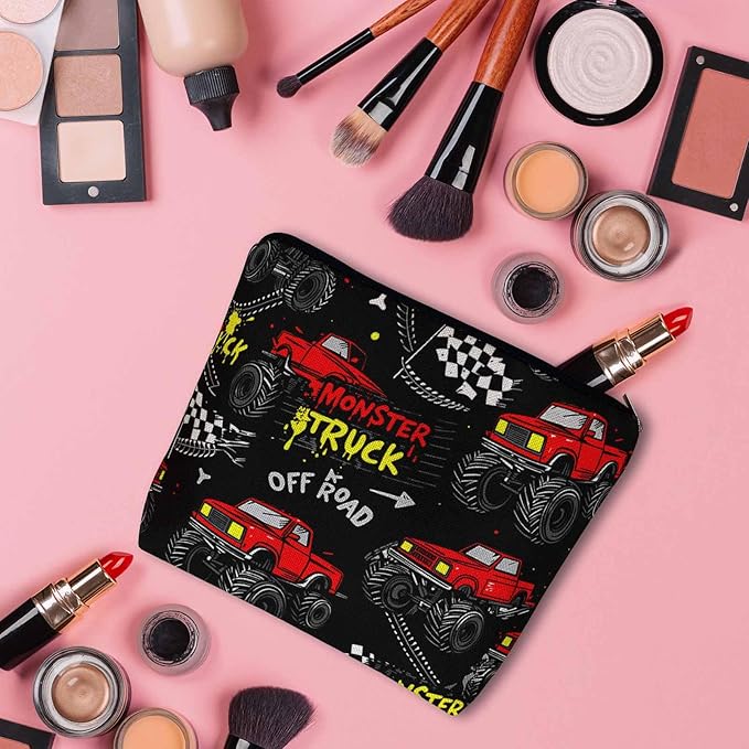 Truck Cosmetic Travel Bag For Toiletries, Graffiti Monster Trucks Car Makeup Bag Toiletry Bags For Women, Flax Cosmetic Bags Make Up Bag Purse Toiletries Bag Birthday Gift, Red Black