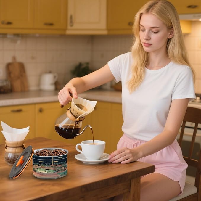 Coffee Canister Night Frog Farmhouse Airtight Stainless Steel Coffee Container, 17 OZ Food Storage Container for Coffee Beans, Ground, Sugar, Tea, Flour, Rice