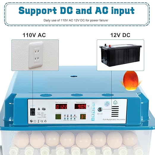 Incubators for Hatching Eggs,64 Egg Incubator with Automatic Turner, Digital Temperature & Humidity Control, Dual Power for Hatching Chicken, Duck, Goose, Bird, Quail Eggs