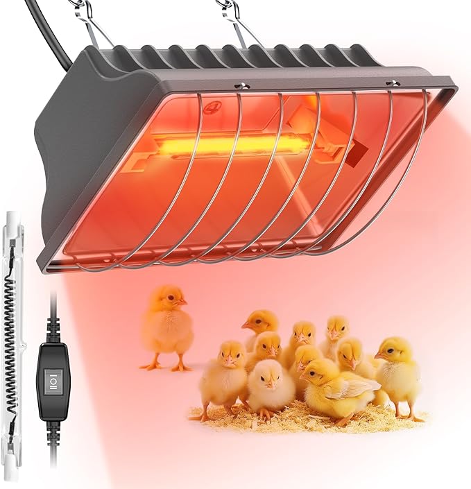 Chicken Coop Heat Lamp, 300W Brooder Heater for Chicks 9.84ft Cord UL Passed Carbon Fiber Bulbs Heater with Adjustable Hanging Height for Livestock Supplies Indoor Warmer