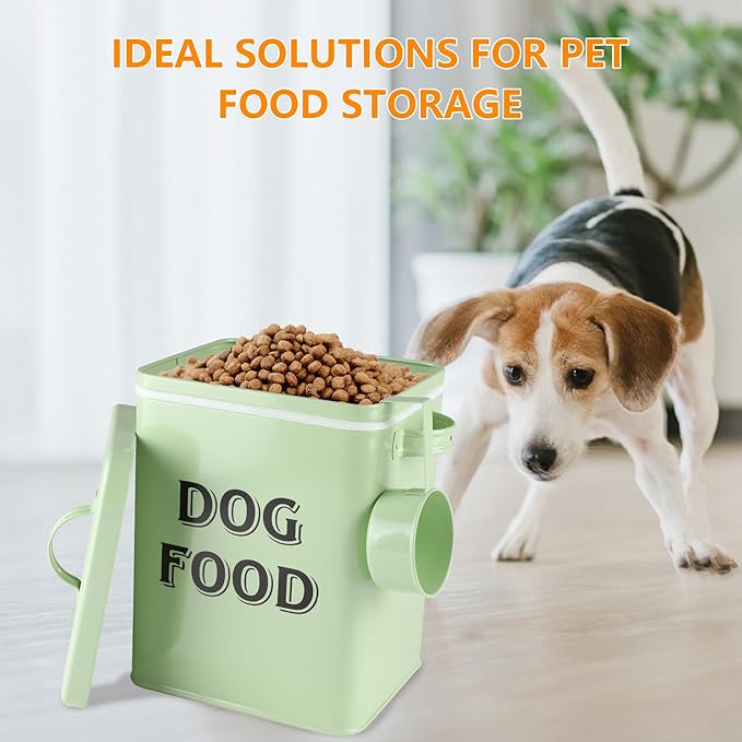 Dog Food Storage Container Farmhouse Pet Food Storage Containers with Lid and Scoop, Perfect Vintage Canister Treats Tin for Kitchen Countertop, Shelf, Great Gift for Pet Owners - Dog Food - Green