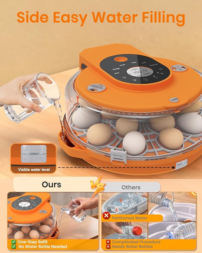 Incubators for Hatching Eggs,15 Egg Incubator with Automatic Egg Turner,Temperature & Humidity Control，Egg Candler,Incubators with 2 Trays, 360° Viewing for Hatching Chicken Duck Goose Quail Bird