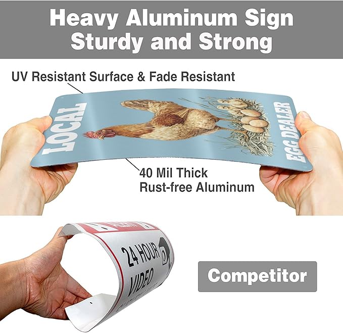 Local Egg Dealer Funny Chicken Coop Sign Farm Fresh Eggs Aluminum Sign Humorous Poultry Farm Decor Gift for Chicken Lovers Rustic Metal Sign 8x12 Inches Style-02