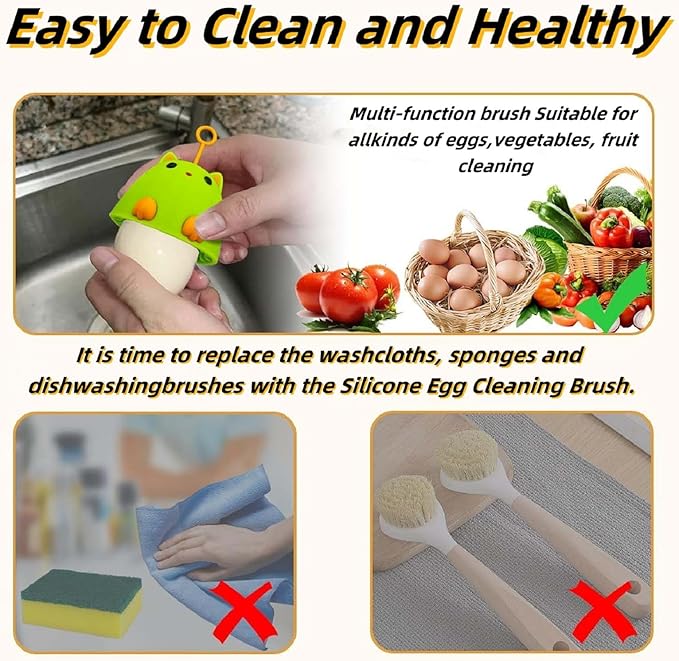 Egg Wash Brush for Fresh Cleaning Eggs Egg Washer The Reusable Egg Scrubber Egg Scrubber is A Cute Cat Shaped Practical Kitchen Gadget (Light Grey 2PCS)