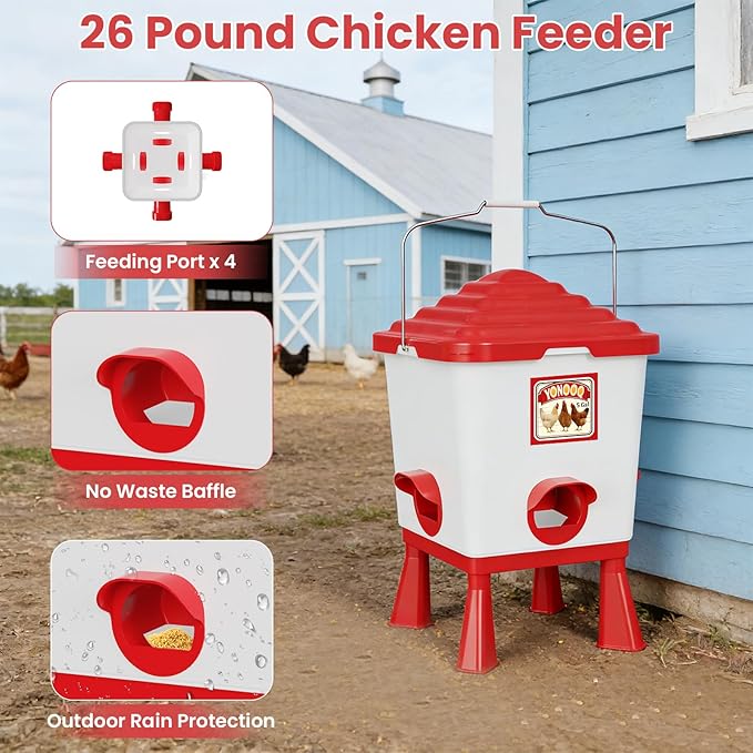 5 Gallon/26 Pounds Automatic Chicken Feeder and Waterer Set, Chicken Waterer with Automatic Float Valve, No Waste, Rain Proof Poultry Feeder, Chick Coop Accessories, for Chicken, Duck, Turkey