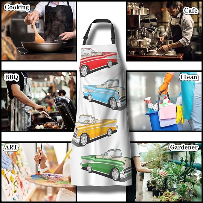 Apron for Cooking for Women Vintage Car Kitchen Aprons for Men for Kitchen Cooking Restaurant BBQ Painting Crafting Gardening 27” (W) x 31” (H), Waterproof Aprons