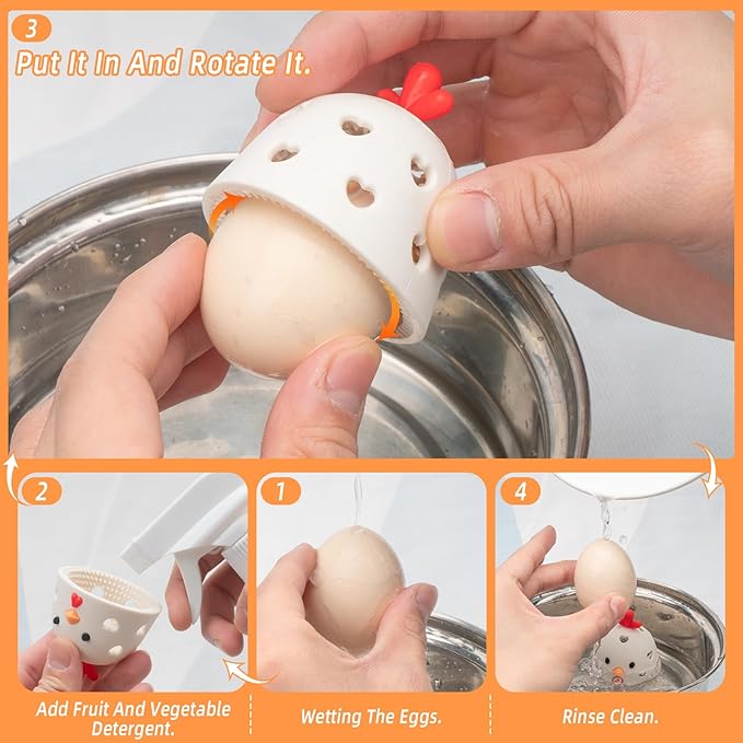 Sokfone 2Pcs Silicone Egg Washer for Fresh Eggs, Multipurpose Cleaning Egg Brush Tool Funny Chick Shape Egg Scrubber Reusable Egg Brush Cleaner（Yellow+Eggcolor）