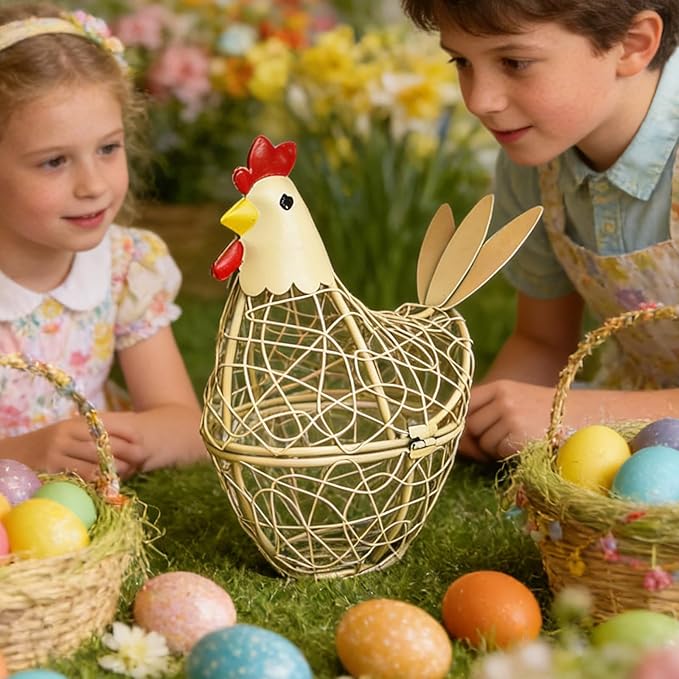 Iron Wire Hen Shape Egg Basket, Egg Holder Farm Fresh Egg Storage Container Decorative, Chicken Decoration for Kitchen Dining (Purple)
