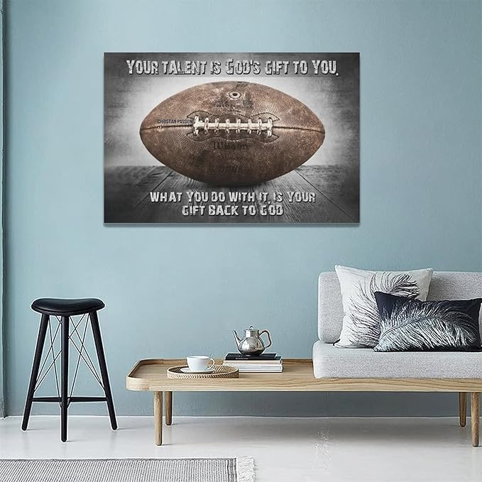 Vintage Football Sport Poster Wall Decor Inspirational Quotes Rugby Pictures Canvas Prints Framed Artwork Home Decor For Boys Room Bedroom Gym 24"x16"