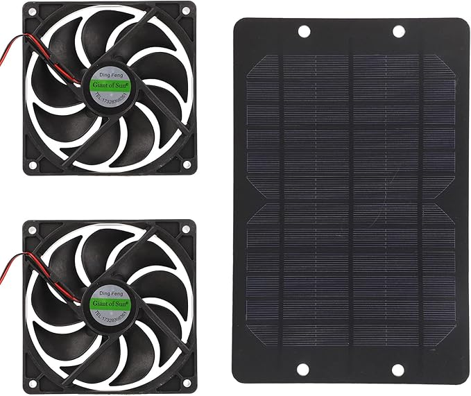 Solar Panel Fans Kit, 10W 12V Solar Panel Powered Dual Fan, Portable Gable Fan, Waterproof Outdoor Solar Exhaust Ventilation Fan for Greenhouse, Chicken Coops, Shed, Dog House, Window Exhaust, RV