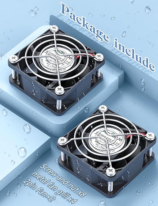 2 Packs IP67 60mm x 25mm 12v 2pin Small Cooling Fan Dual Ball Bearing Brushless High Speed for RV Refrigerator, Tarrarium, Computer case, Solar Battery Box