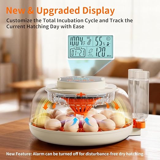 18 Egg Incubator, 2 Egg Trays, Automatic Egg Turning with Auto Stop, Humidity Control, Adjustable Incubation Day & Period, Auto Water Refill, for Chicken, Quail, Duck & Turkey Eggs, APDOE HatchPro 18