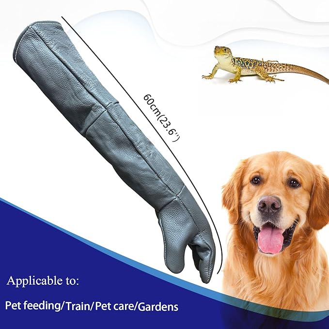 Animal Handling Gloves Bite Proof, 60cm/ 23.6In Bite Resistant Glove for Grooming, Gardening, Handling Cat/Dog/Bird/Snake/Lizard/Falcon/Reptile, Anti-Bite Protection Gloves (Brown)