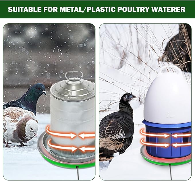 Heated Chicken Waterer Heater Base Poultry Water Heated Base for Plastic/Metal Poultry Pigeon Drinker Waterer Founts Winter Chicken Coop Accessories 45W 110V-250V