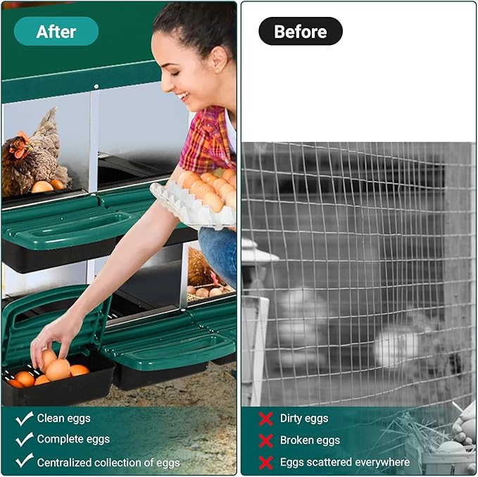 8 Holes Chicken Nesting Box, Galvanized Steel Roll Away Nest Boxes with Lid Cover and Legs, Nesting Box for Chickens Laying Egg, Green