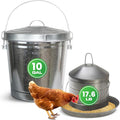 Plexon 17.6 Lb Poultry Feeder Stainless Steel Hanging Chicken Feeder no Waste Food-Grade with 10 Gallon Galvanized Storage Bucket with Locking Lid for Bird Seed Chicken Feed, Bundle
