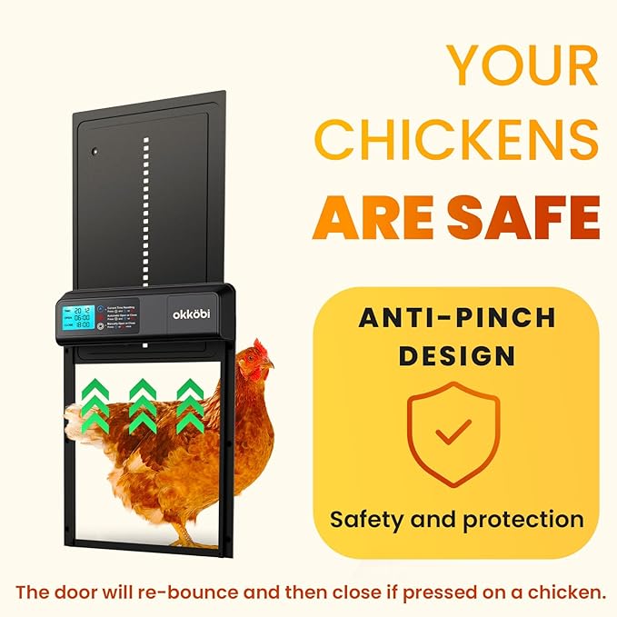 Automatic Chicken Coop Door – Coop Door Lite – Battery Powered (3X AA Included) – Timer & Manual Modes – LCD Display – Anti-Pinch Safety – 11" x 9.4" Opening
