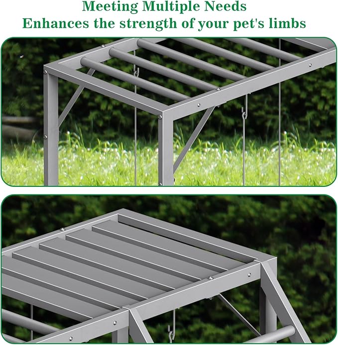 Chicken Perch Swing, Chicken Roosting Bars with Ladder for Coop, Metal Pet Swing Set for Pet's Healthy & Happy for 8-10 Chick, Grey