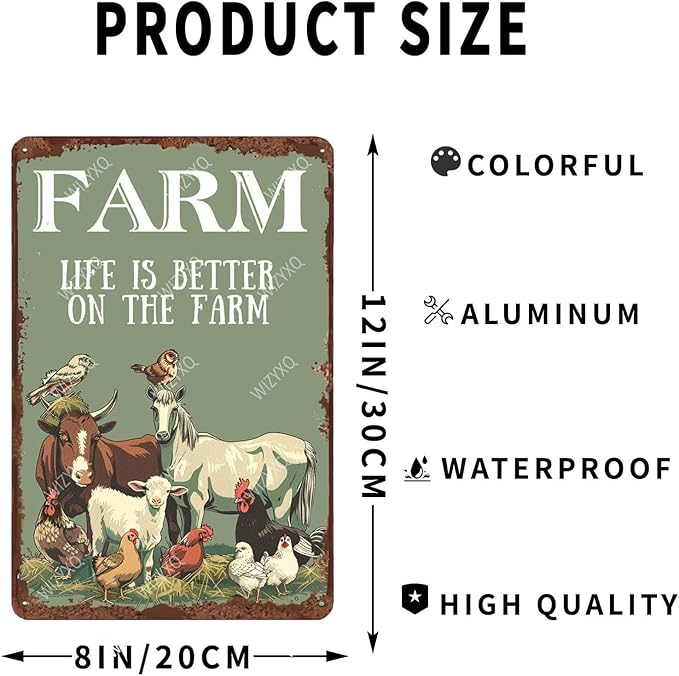 Metal Signs: Farm Life Is Better - Animal Tin Sign, Vintage Aluminum Sign for Home, Office, Kitchen, Bar, Cafe, Garden, Farmhouse Wall Decor - 12x8 Inch