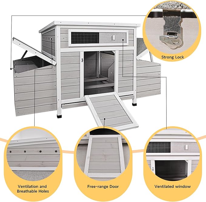 58" Chicken Coop,Outdoor Large Chicken Coop with 6 Nesting Boxes,Weatherproof Poultry Cage,Removable Tray for Farm, Backyard