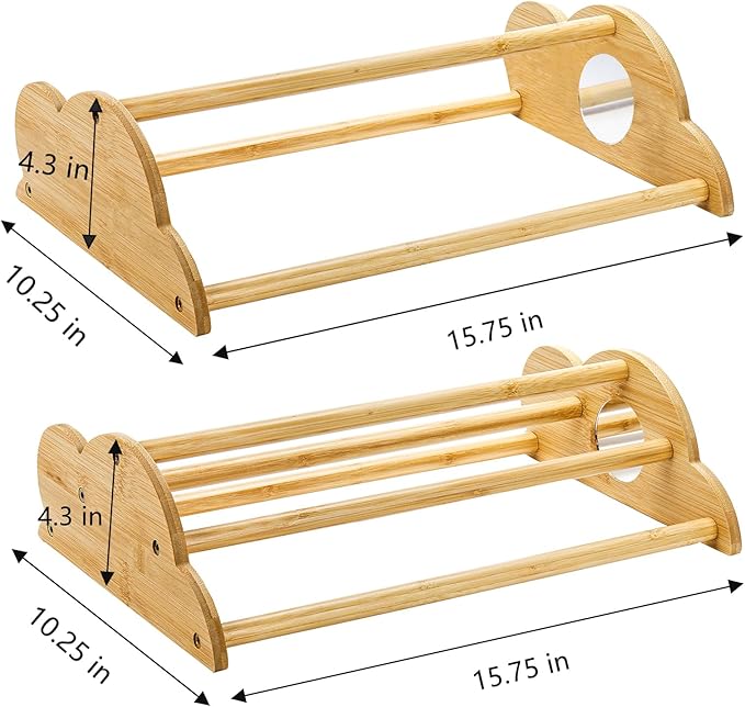 Frcctre 2 Pack Bamboo Chicken Perch, Freestanding Roosting Bar Set Baby Chick Stand Training Perch Chicken Jungle Gym with Built-in Mirrors for Brooder, Coop, Hens