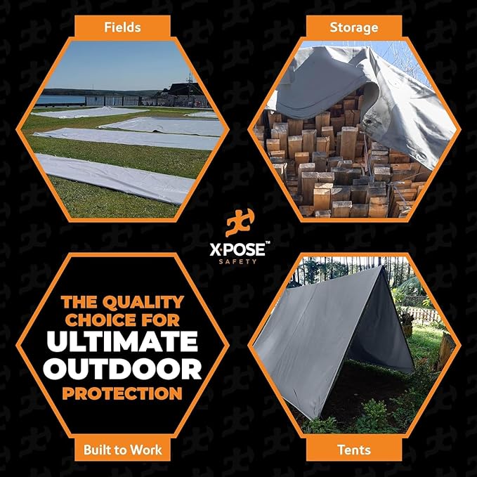 Heavy Duty Silver Poly Tarp 6' X 40' (2-Pack) - Multipurpose Protective Cover - Durable, Waterproof, Weather Proof, Rip and Tear Resistant - Extra Thick 12 Mil Polyethylene - by Xpose Safety
