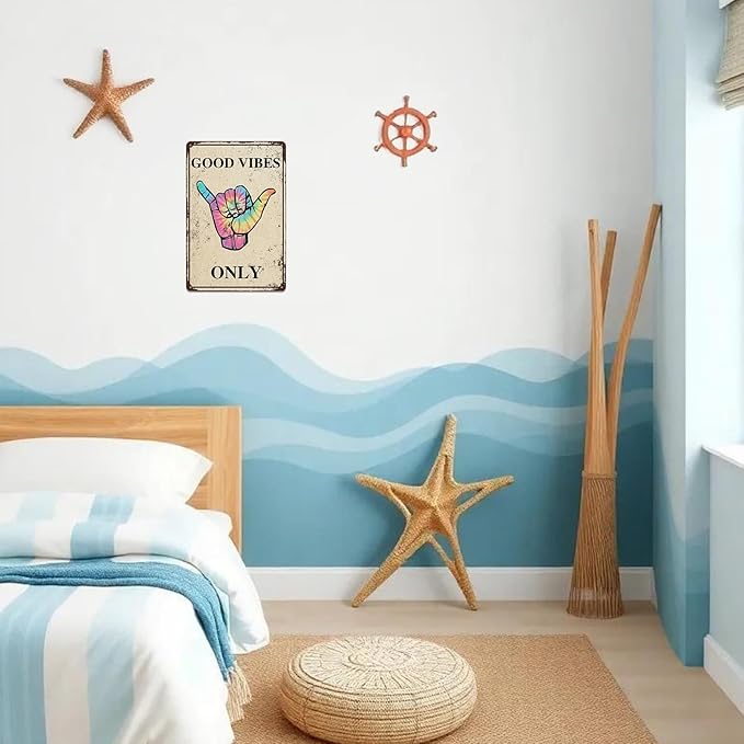 Funny Metal Tin Signs Beach Home Decor Good Vibes Only Sign Surfboard Wall Decor Funny Pool Signs For Outside Surfer Room Decor Vintage Surf Funny Bar Signs Man Cave Decor Sign 8x12 Inch