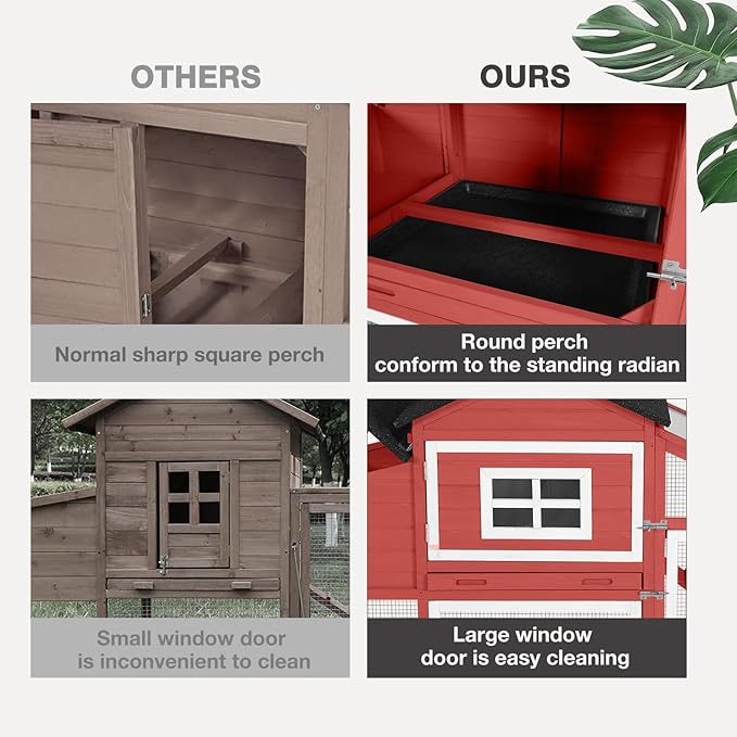 Chicken Coop Expandable Chicken House for Outdoor with Wheels Nesting Box, Leakproof Pull-on Tray, and UV-Resistant Roof Panel - Red