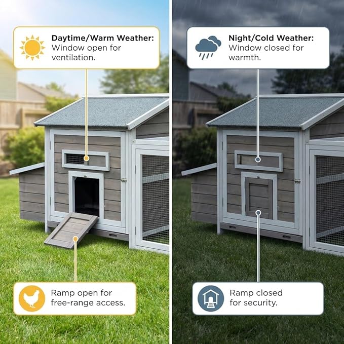 118" Large Wooden Chicken Coop with Run - Outdoor Hen House for 4-6 Chickens, Poultry Habitat Supplies with Chicken Nesting Box, Ventilated Window, Free-Range Door & Slide-Out Tray