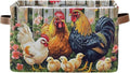 ALAZA Rooster Chicken Hen Garden Farm Storage Basket Large Foldable Canvas Storage Bin with Handle Rectangular Decorative File Box Fabric Boxes for Shelf Closet, 1 Pack