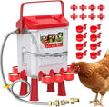 Automatic Chicken Waterer, 10L Poultry Watering System with Visible Water Level Window, Auto Refill Hose and Float Valve, Chicken Water Feeder with Cups or Nipples for Backyard Chickens
