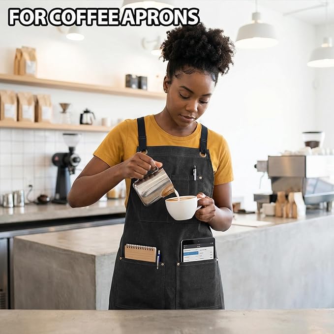 Woodworking Apron For Men - Tool Arpon For Men, Work Arpon with Cross Back Adjustable，For Garden, Kitchen, Cafe, M-L (Black)