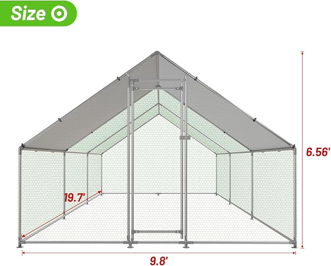 Large Metal Chicken Coop Walk-in Poultry Cage with Water-Resident and Anti-UV Cover Duck Rabbit Cat House Outdoor Chicken Run Pen with Spire Shaped Cage