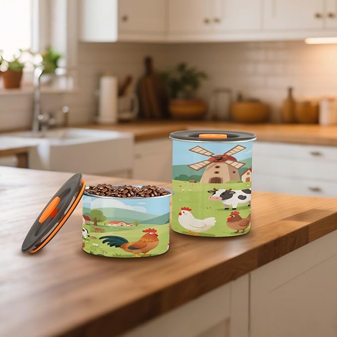 Cartoon Farm Animals Coffee Canister 30oz Stainless Steel Airtight Food Storage Container with Lid for Beans/Cereal Preserval
