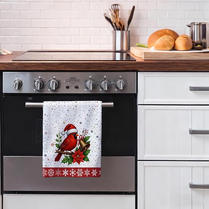 Christmas Kitchen Towels, Cardinal Winter Kitchen Decor Dish Towels Set Of 4, Cardinal Gifts for Women Friends Mom Wife, Absorbent Holiday Tea & Hand Towel Dish Cloths for Drying Baking Cooking