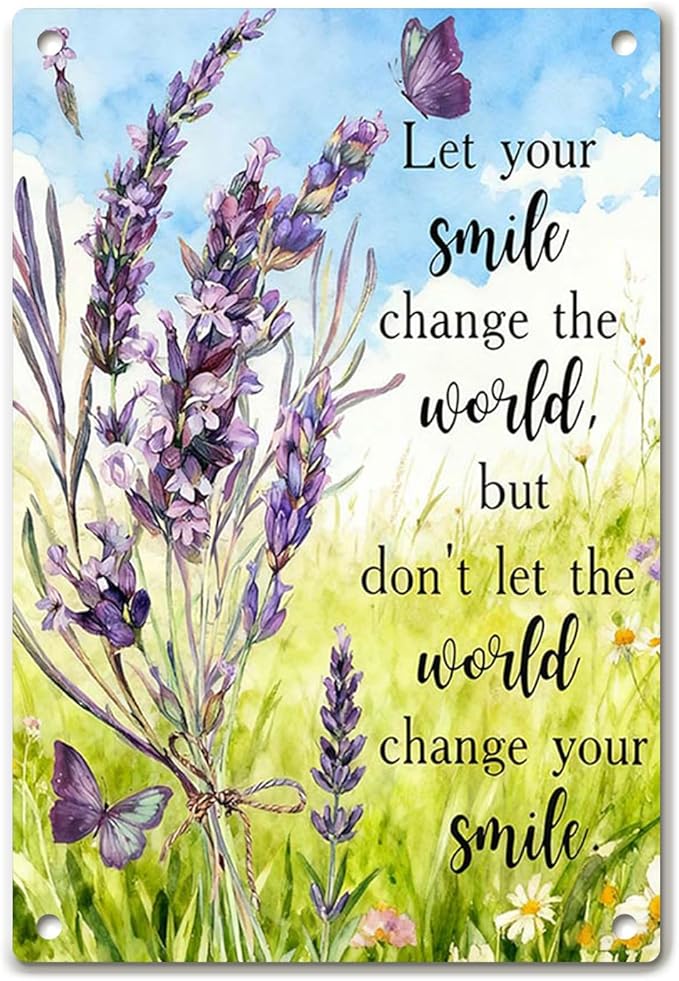 Motivational Wall Decor – Metal Sign Rustic with Lavender Floral Design, Inspirational Quote Tin Sign, Positive Quote Wall Art for Modern Farmhouse or Rustic Home Decor, 8x12 Inch