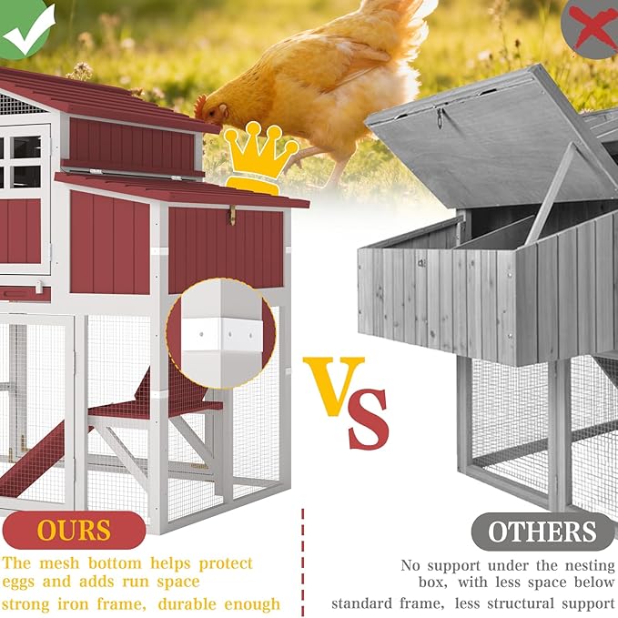 Large Chicken Coop Outdoor with Run, Expandable Hen House with 4 Nesting Boxes, Rabbit Hutch Poultry Bunny Cage for 2-4 Chickens with 4 Perches, Removable Tray and Ramp (56.3" L x 35.24" W x 52.8" H)