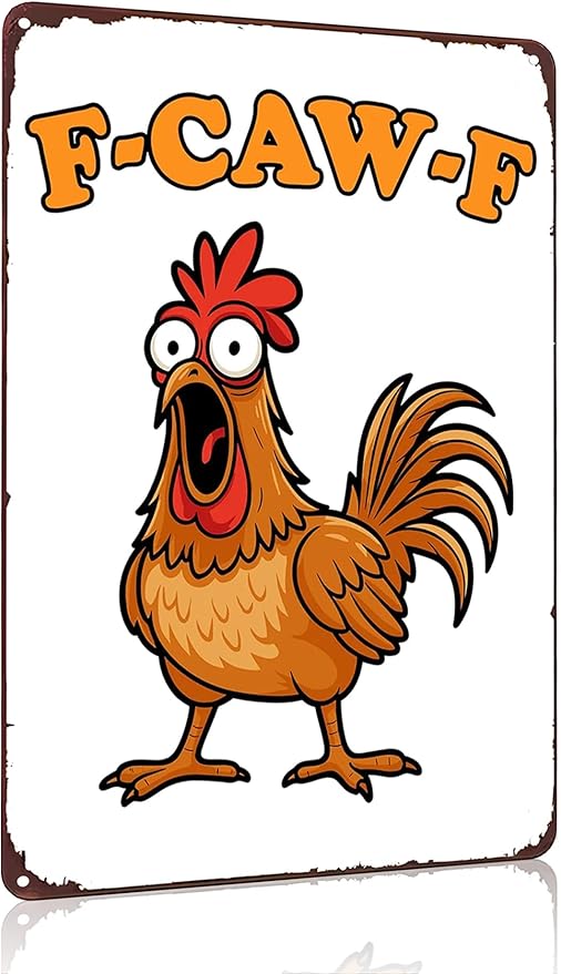 Funnysign Chicken Gifts Vintage Chicken F-CAW-F Tin Sign for Chicken-Coop Farm Kitchen Garden Yard Decor 8x12 inch (3918)