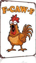 Funnysign Chicken Gifts Vintage Chicken F-CAW-F Tin Sign for Chicken-Coop Farm Kitchen Garden Yard Decor 8x12 inch (3918)