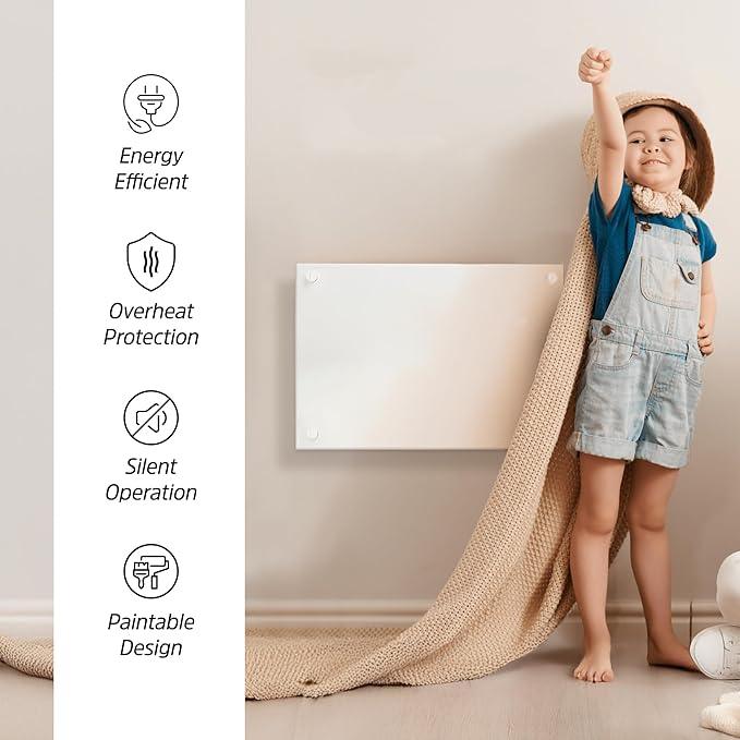 EconoHome Convection Wall Heater with Thermostat - 250W Electric Wall Mounted Space Heater Panel - Updated Model, 120V - Heats Rooms up to 120 Sq Ft