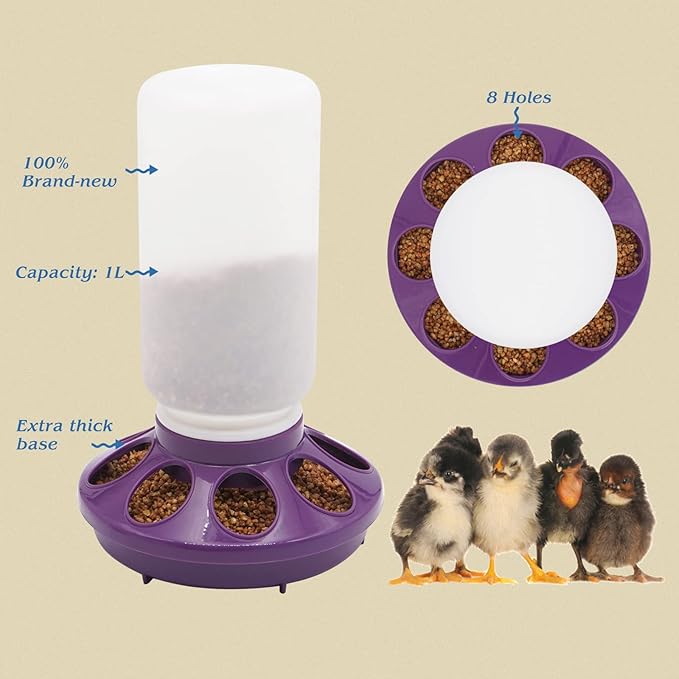 Chick Feeder and Waterer Kit - 1L Feeder and Waterer for Duck Brooder, Quail