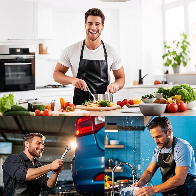 Waterproof Rubber Vinyl Apron 40 Inch Heavy Duty Adjustable Bib for Men Women Kitchen Cooking Lab Dishwashing Black