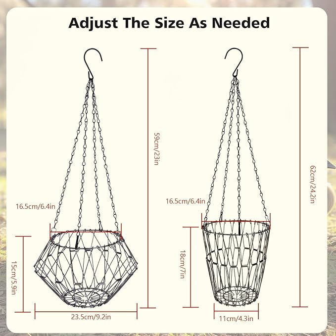 Hanging Chicken Feeder, Foldable 6.5inches Large Poultry Vegetable Fruits Feeder Basket with 17inches Hanging Chain, Veggie Treat Ball Boredom Toys for Chicken/Hens/Duck/Rabbit Coop, 2 Pack