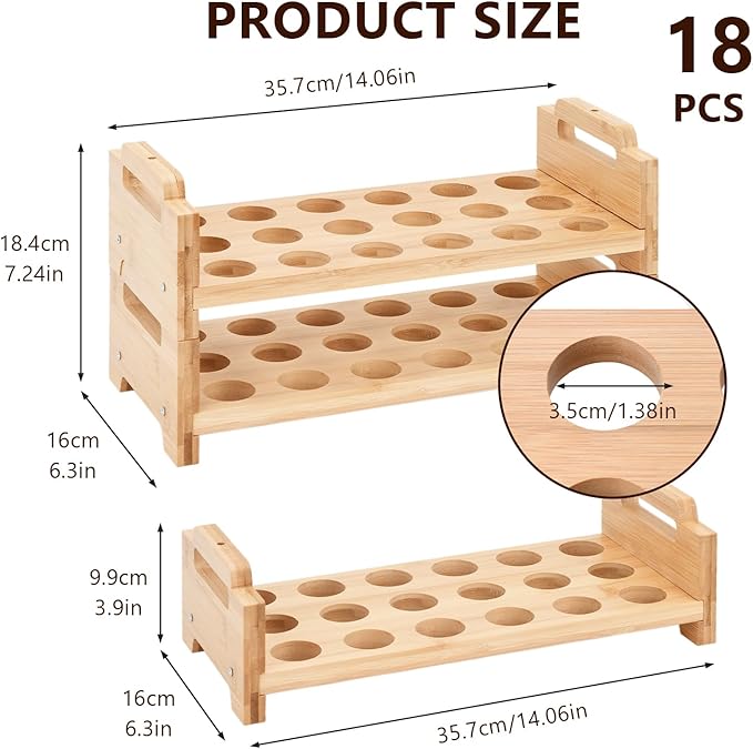 Bamboo Egg Holder Countertop - 2-Tier 18-Egg Stackable Organizer with Screwdriver, Farmhouse Kitchen Storage for Chicken/Duck Eggs