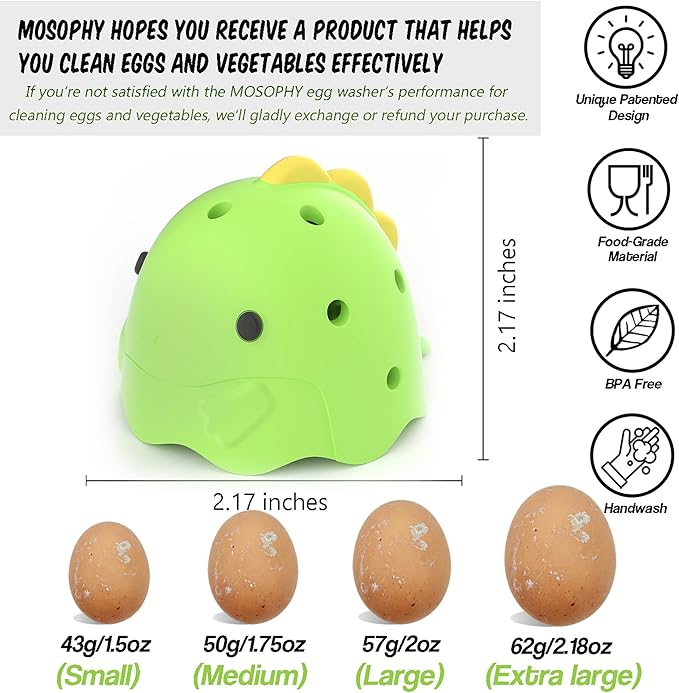 Silicone Egg Washer - Cute Dinosaur Egg Cleaner for Fresh Eggs, Fruits & Veggies, Ideal for Homesteaders, Backyard Chickens & Egg Collectors