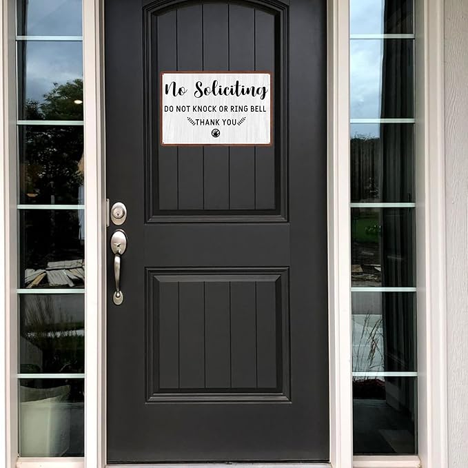 No Soliciting Sign for House, Front Door-Do Not Knock Or Ring Doorbell Sign for Office-Perfect Decorative Sign to Discourage Unwanted Visitors-Funny Metal Decor 12 X8 Inch